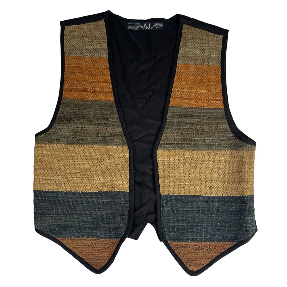 Vintage AJ Multicolored Open-Front Sleeveless Leather‎ Vest Medium Unisex